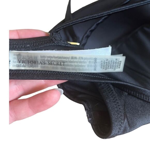 Victorias Secret Swim Push Up Padded Racerback Bikini Chain Link Black Size 36D - Picture 3 of 8